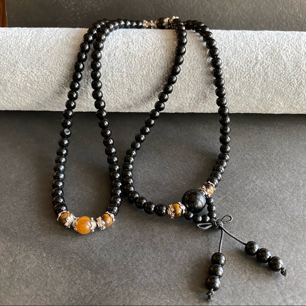Tiger eye & Black Onyx Necklace multi wrapped bracelet Healing crystal jewelry - Picture 3 of 3